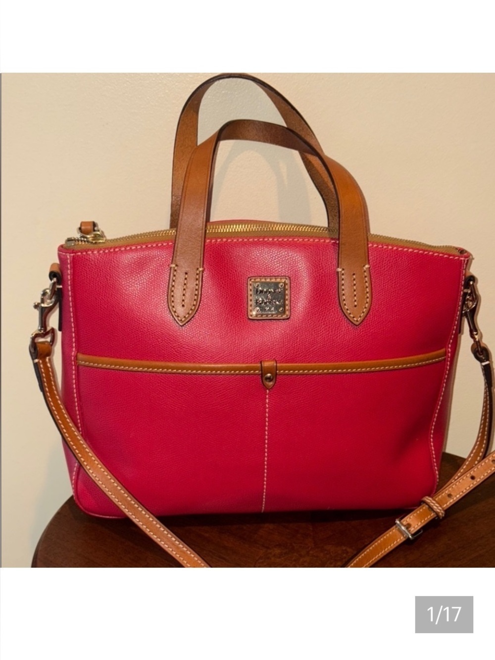 Dooney Bourke  Dome top Satchel  crossbody bag  Leather  flag red/ brown  NWOT